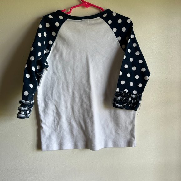 ARB Blanks size 8 navy and white polka dot raglan shirt. - Picture 2 of 3